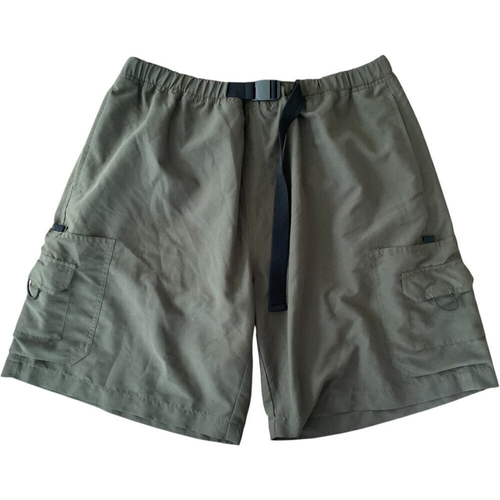 Mens Olive Belted Adjustable Waist Hiking Cargo Shorts Sz Large